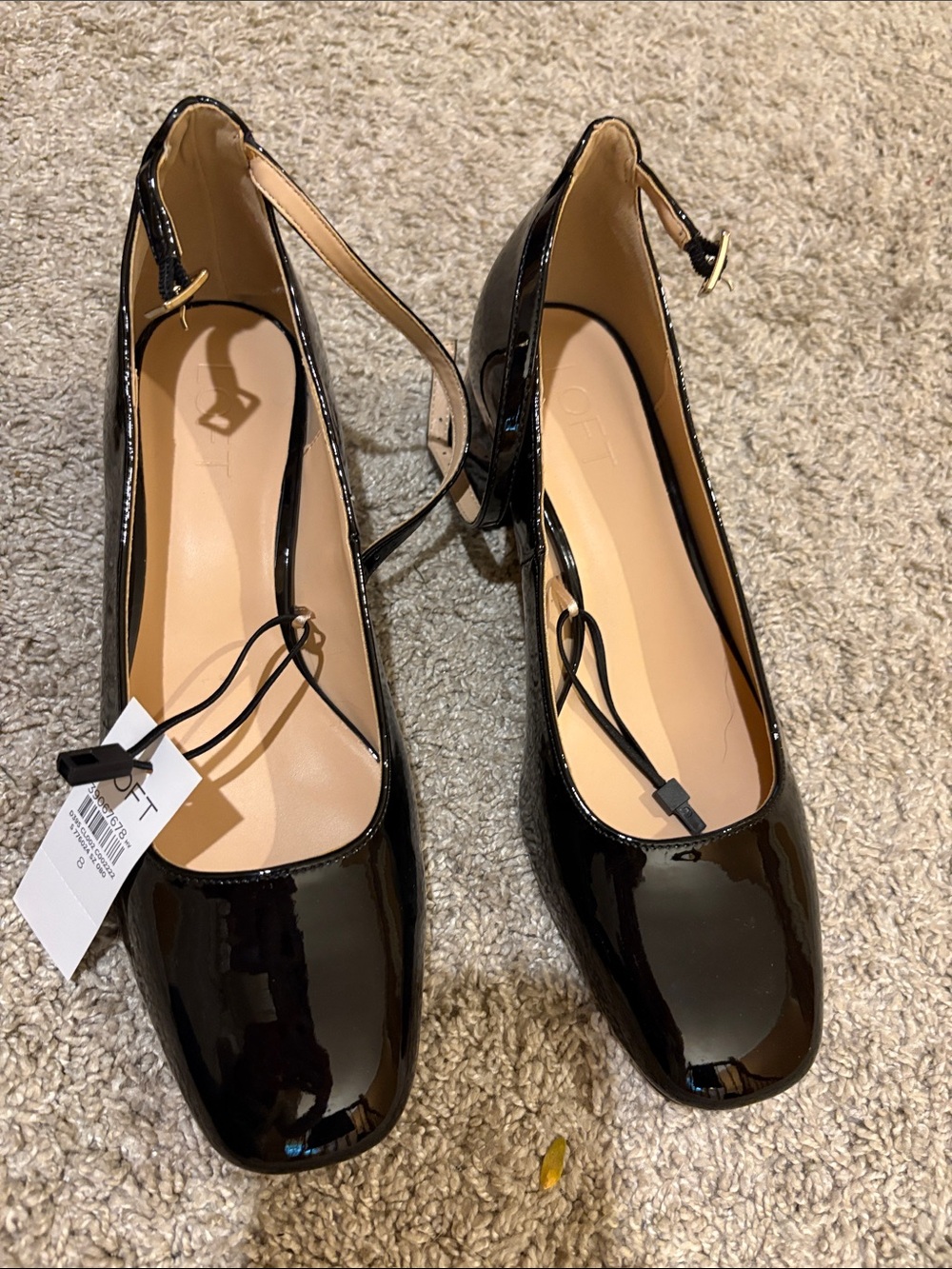LOFT Black Patent Square-Toe Ankle-Strap Pumps